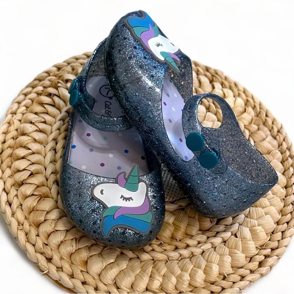 New Cat & Jack Toddler Girl’s Glitter Unicorn Jelly Sandals Size 7